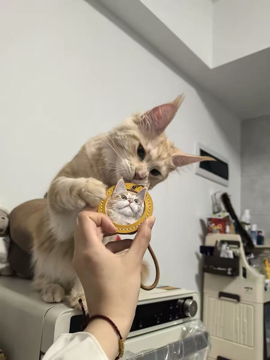 Hand-Carved Leather Pet Portrait Keepsake