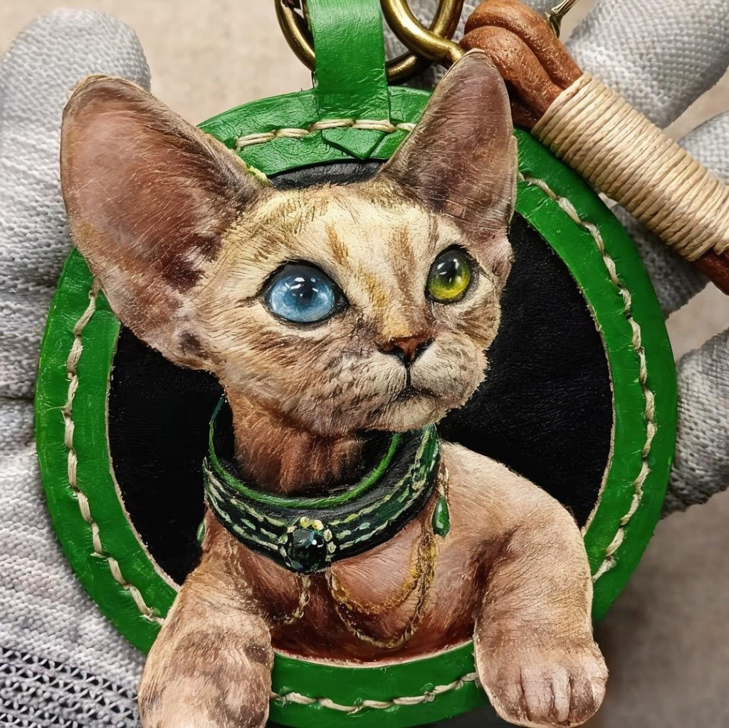Hand-Carved Leather Pet Portrait Keepsake